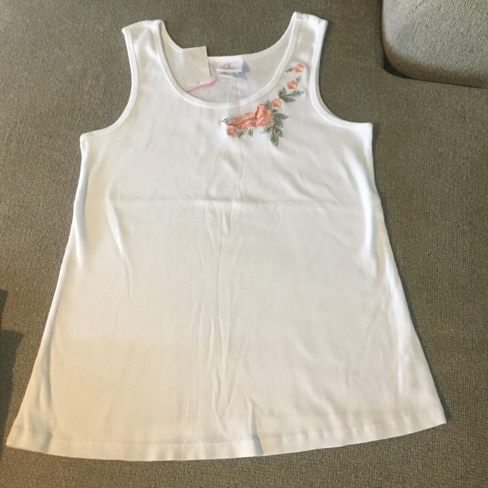 White Maternity Tank Top with Flowers embroidery